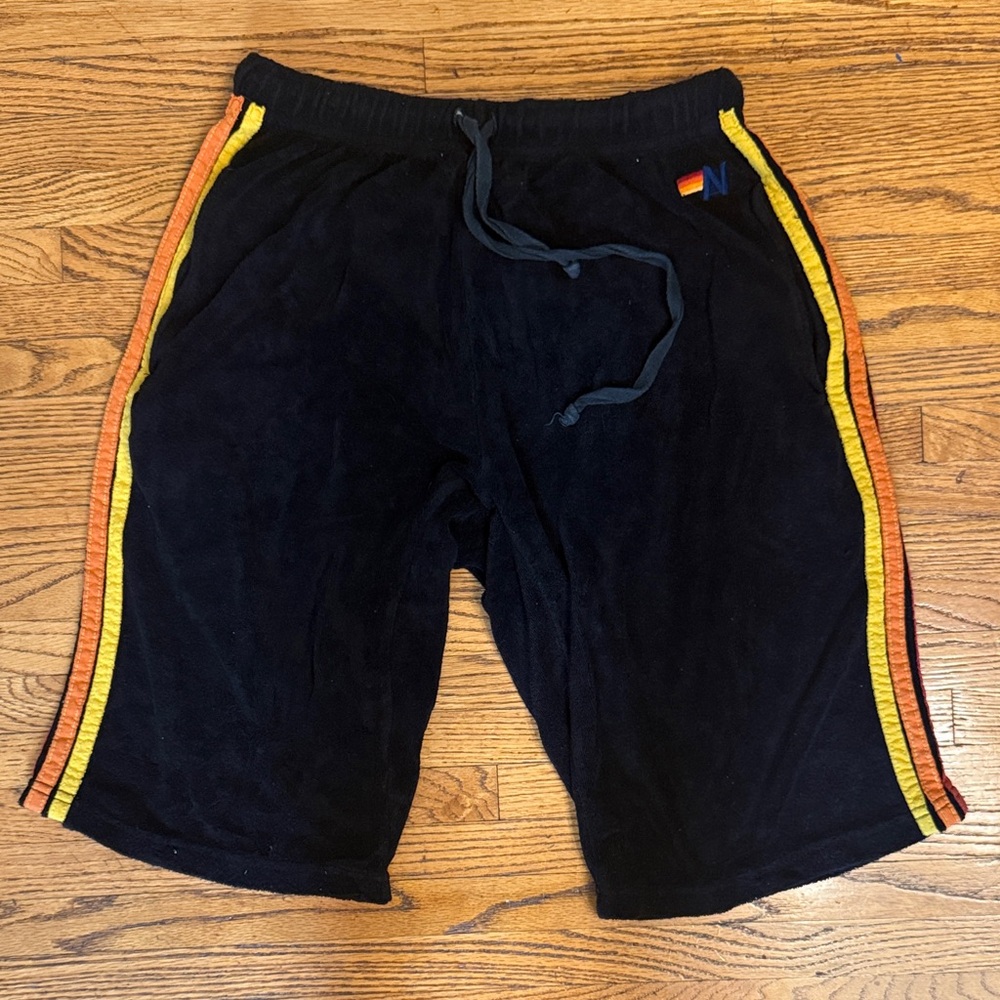 Aviator Nation Black Terry Men’s Sweatshorts with stiched 4- stripes